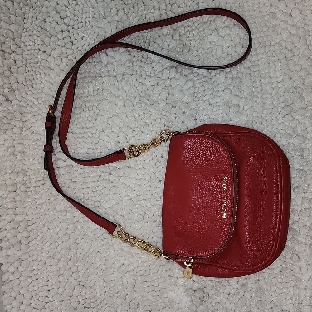Michael Kors Red Leather Crossbody Bag with Gold Hardware